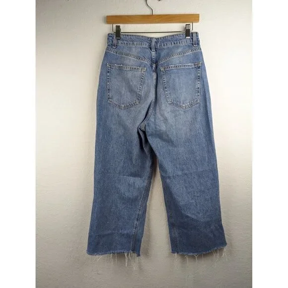 TopShop Womens Moto Denim Jeans Ankle Cropped Size 28 / 30 Wide Leg Distressed - Picture 2 of 9